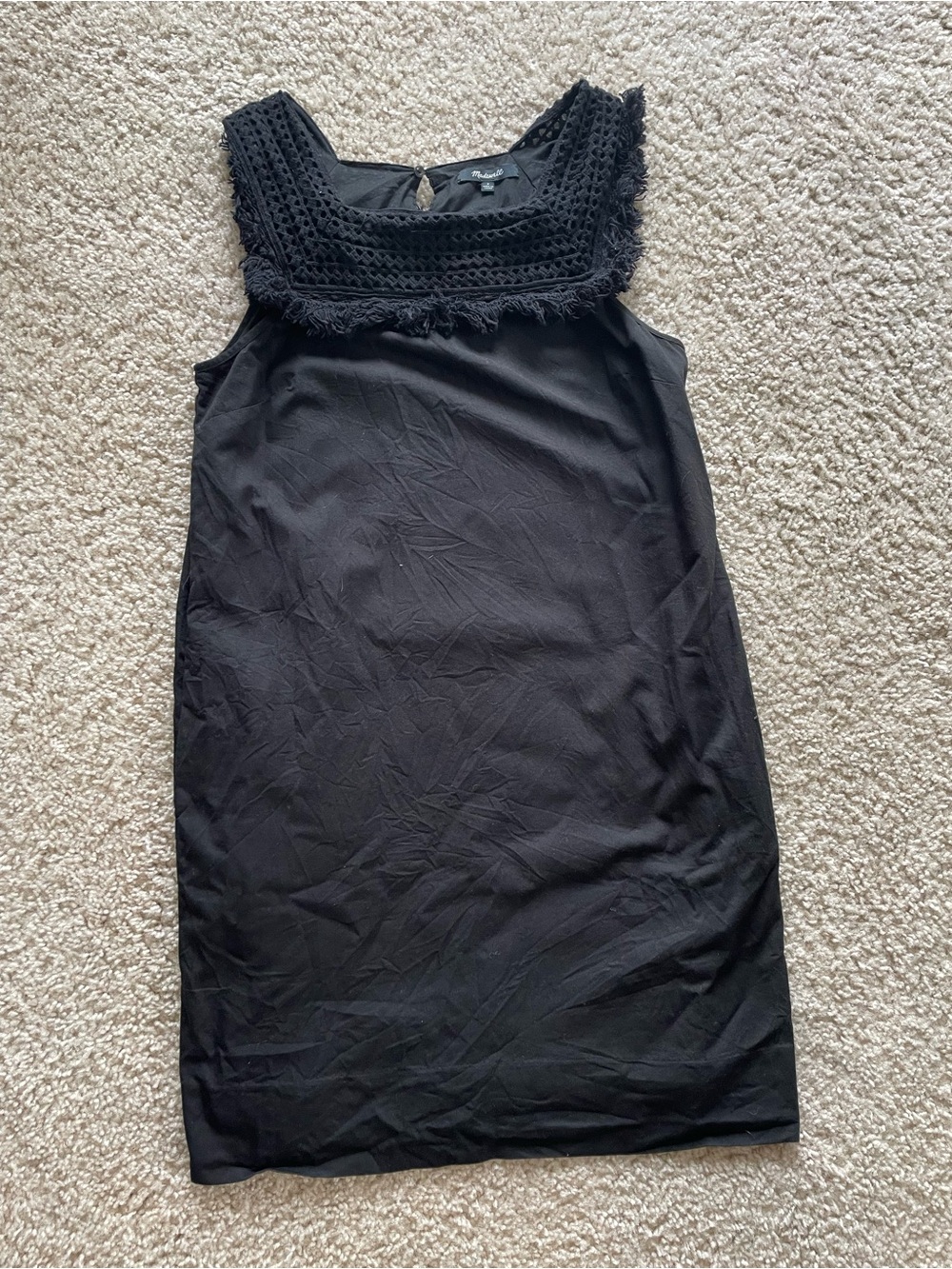 Madewell Black Crochet-Trim Sleeveless Mini Dress